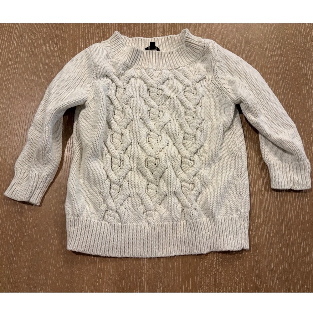 Talbots Petites Women's M Ivory Cable Knit Crewneck Sweater Pullover Chunky Knit